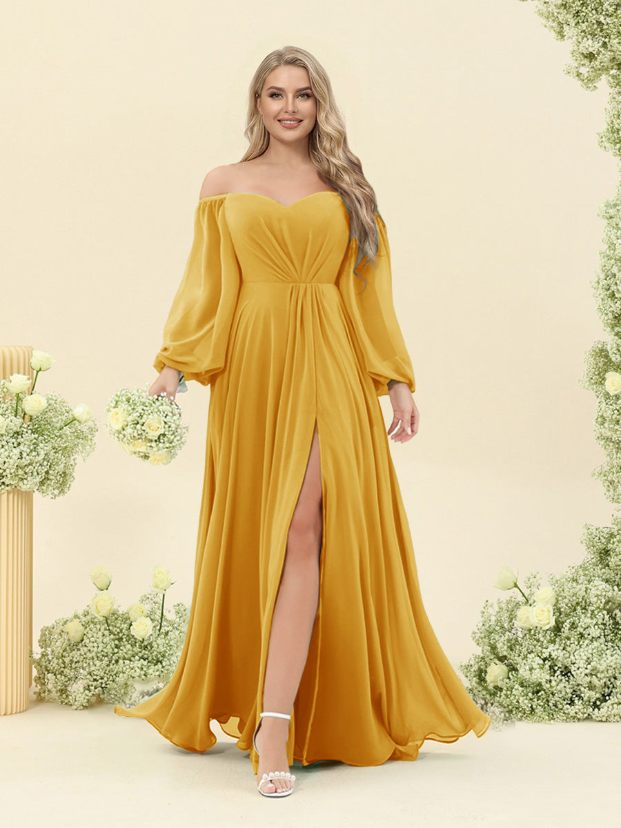 A-Line/Princess Sweetheart Floor-Length Long Plus Size Bridesmaid Dresses with Split Side & Ruffles
