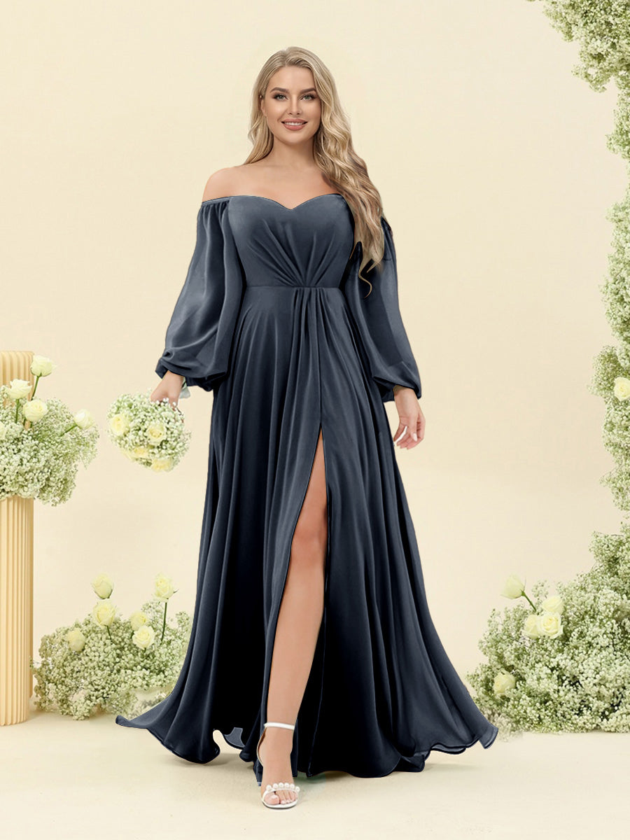 A-Line/Princess Sweetheart Floor-Length Long Plus Size Bridesmaid Dresses with Split Side & Ruffles