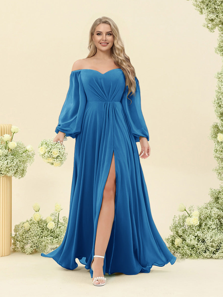 A-Line/Princess Sweetheart Floor-Length Long Plus Size Bridesmaid Dresses with Split Side & Ruffles
