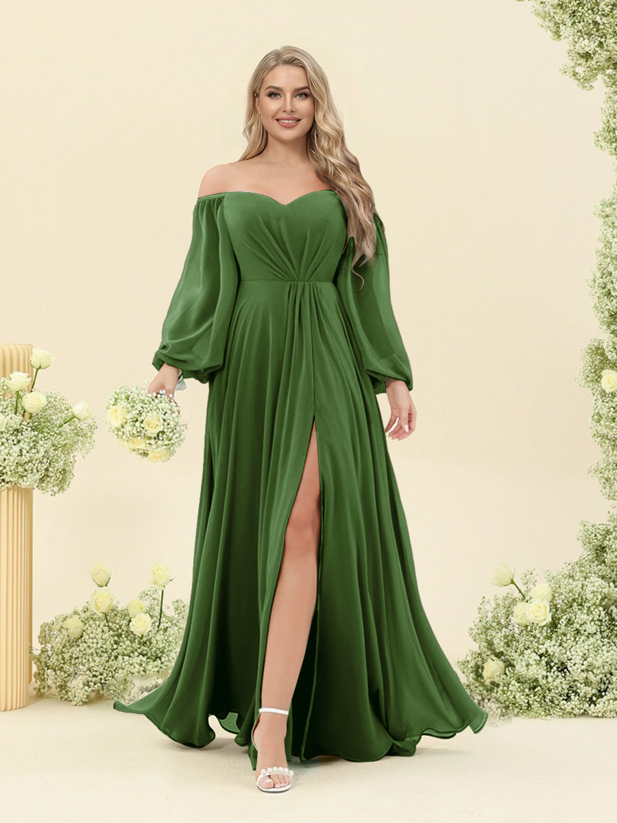 A-Line/Princess Sweetheart Floor-Length Long Plus Size Bridesmaid Dresses with Split Side & Ruffles