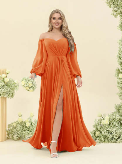 A-Line/Princess Sweetheart Floor-Length Long Plus Size Bridesmaid Dresses with Split Side & Ruffles