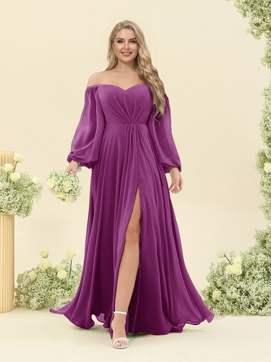 A-Line/Princess Sweetheart Floor-Length Long Plus Size Bridesmaid Dresses with Split Side & Ruffles