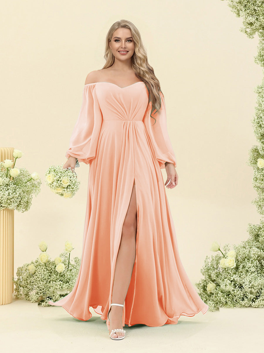 A-Line/Princess Sweetheart Floor-Length Long Plus Size Bridesmaid Dresses with Split Side & Ruffles