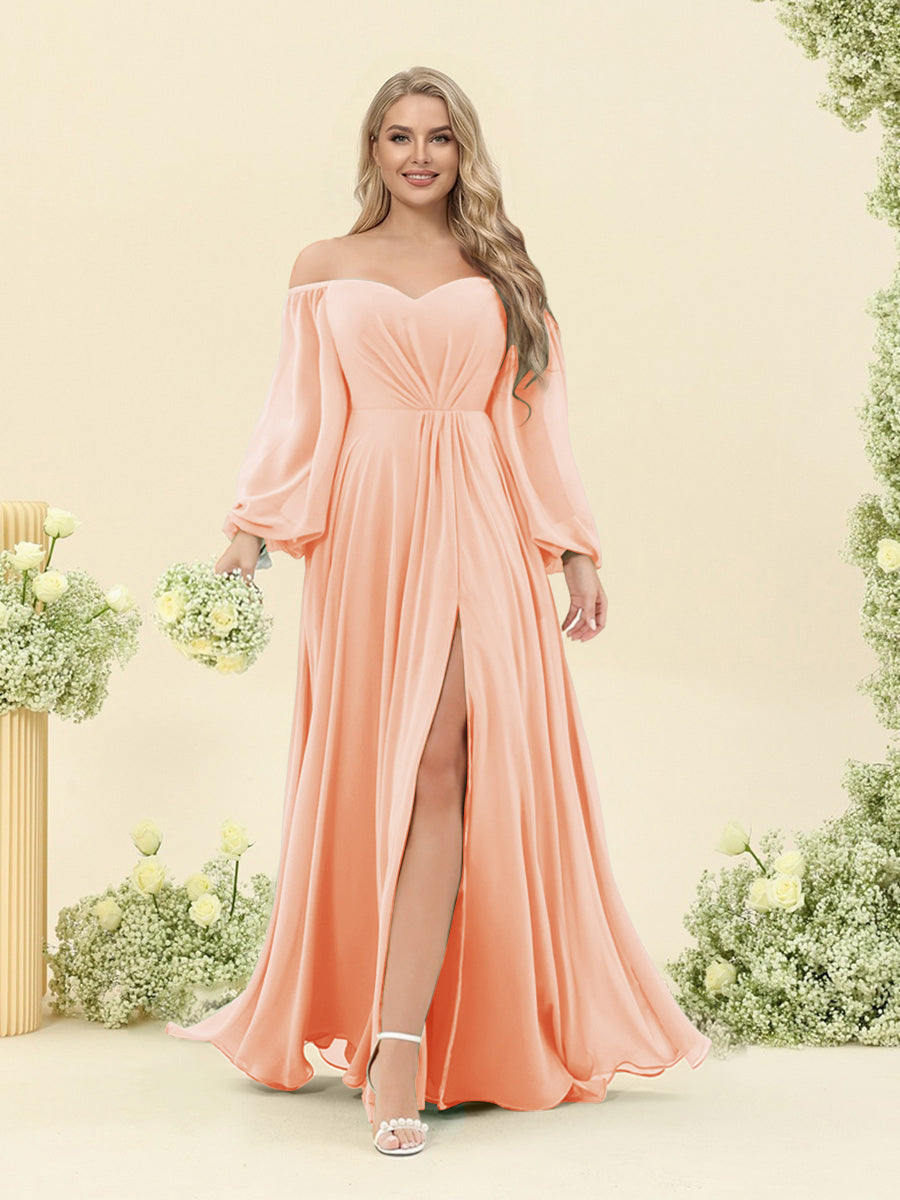 A-Line/Princess Sweetheart Floor-Length Long Plus Size Bridesmaid Dresses with Split Side & Ruffles