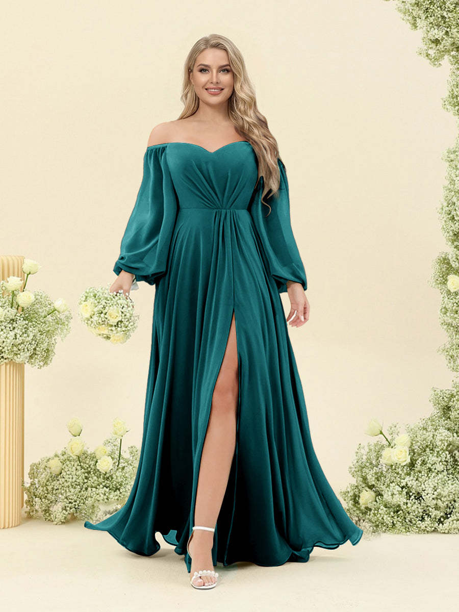 A-Line/Princess Sweetheart Floor-Length Long Plus Size Bridesmaid Dresses with Split Side & Ruffles