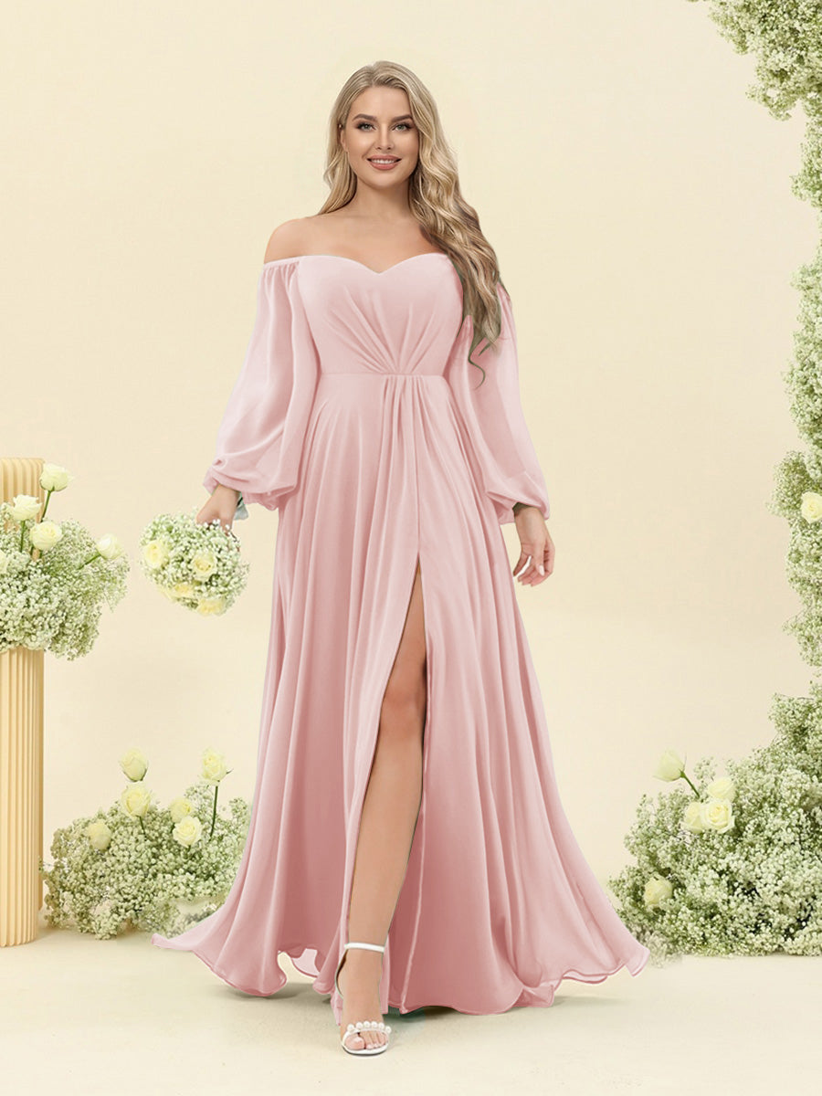 A-Line/Princess Sweetheart Floor-Length Long Plus Size Bridesmaid Dresses with Split Side & Ruffles