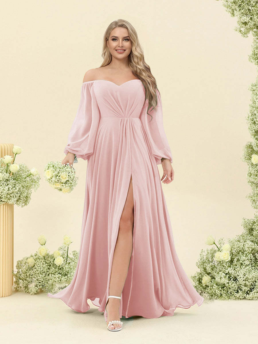 A-Line/Princess Sweetheart Floor-Length Long Plus Size Bridesmaid Dresses with Split Side & Ruffles