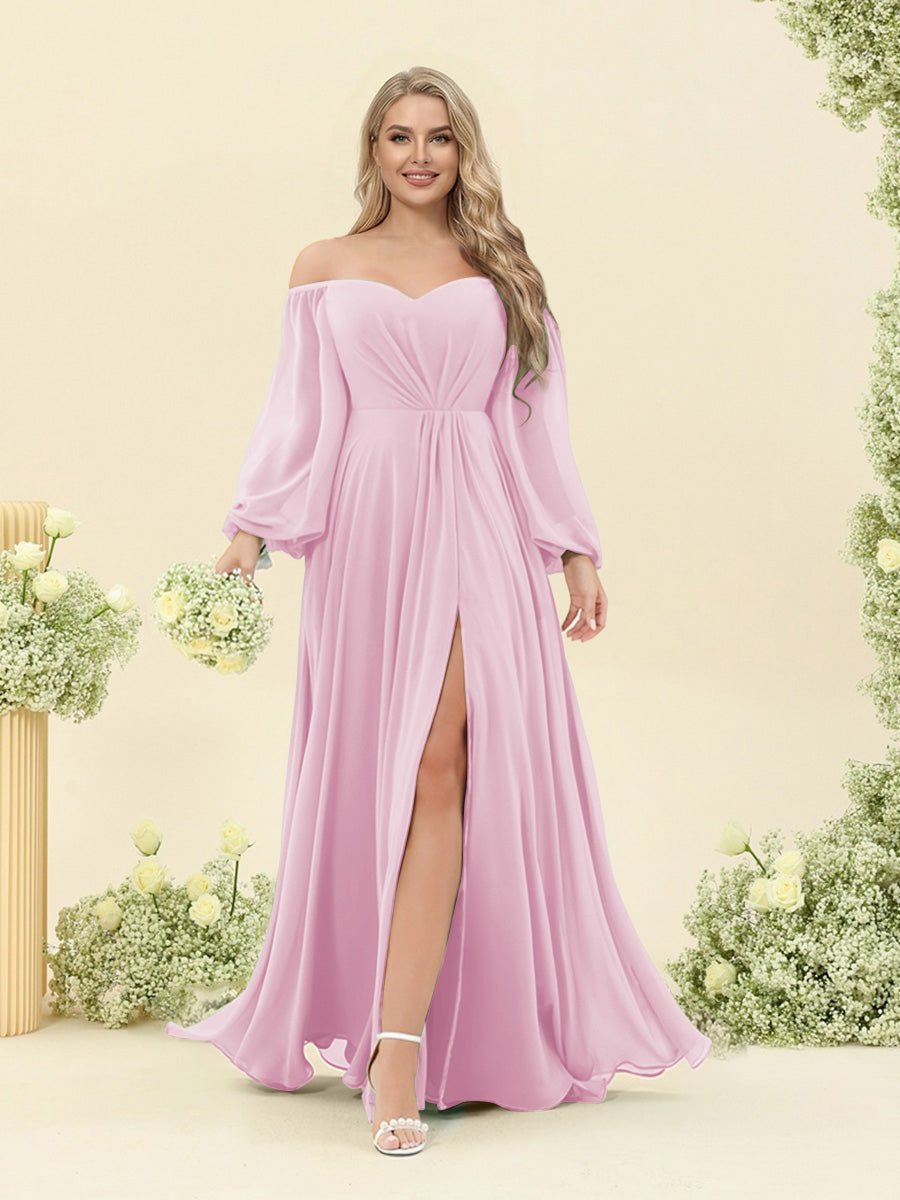 A-Line/Princess Sweetheart Floor-Length Long Plus Size Bridesmaid Dresses with Split Side & Ruffles