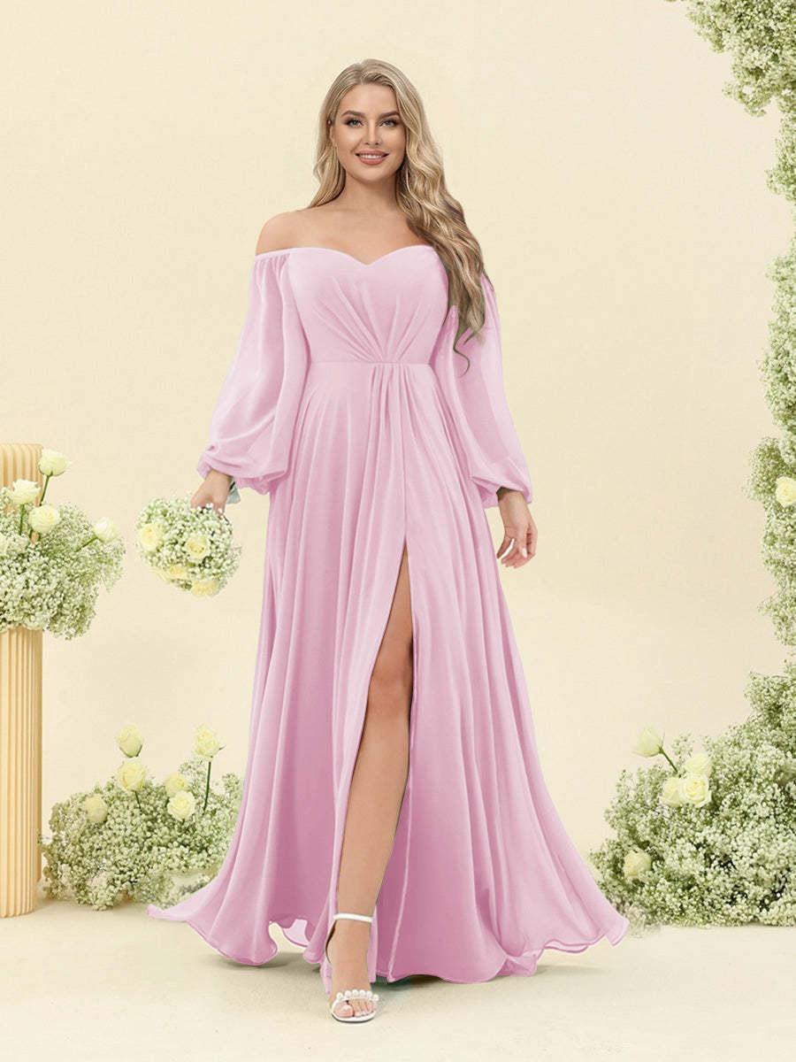 A-Line/Princess Sweetheart Floor-Length Long Plus Size Bridesmaid Dresses with Split Side & Ruffles