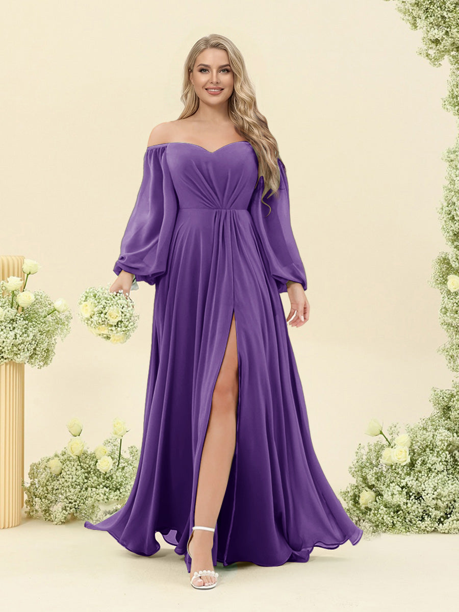A-Line/Princess Sweetheart Floor-Length Long Plus Size Bridesmaid Dresses with Split Side & Ruffles