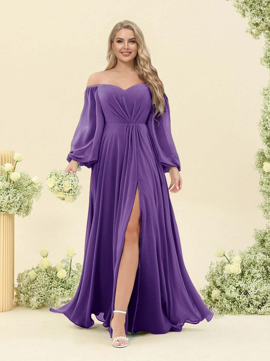 A-Line/Princess Sweetheart Floor-Length Long Plus Size Bridesmaid Dresses with Split Side & Ruffles