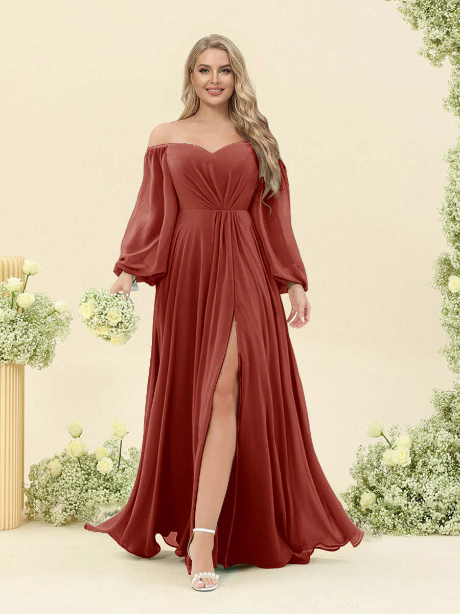 A-Line/Princess Sweetheart Floor-Length Long Plus Size Bridesmaid Dresses with Split Side & Ruffles