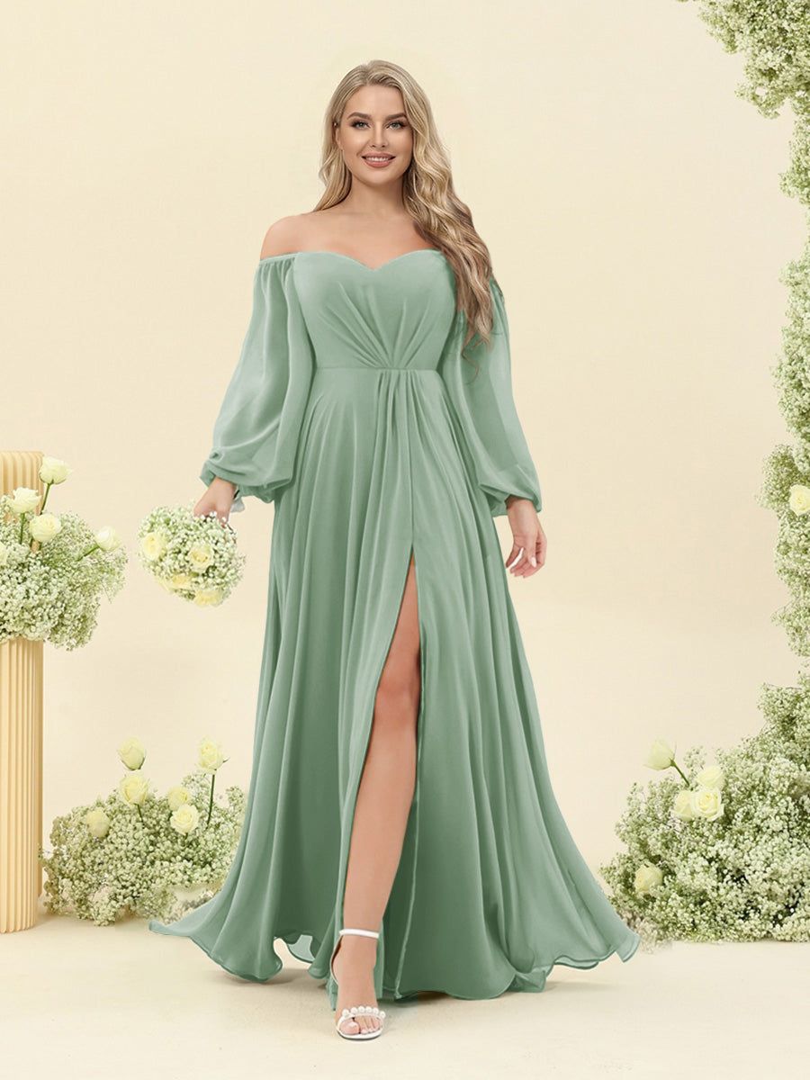 A-Line/Princess Sweetheart Floor-Length Long Plus Size Bridesmaid Dresses with Split Side & Ruffles