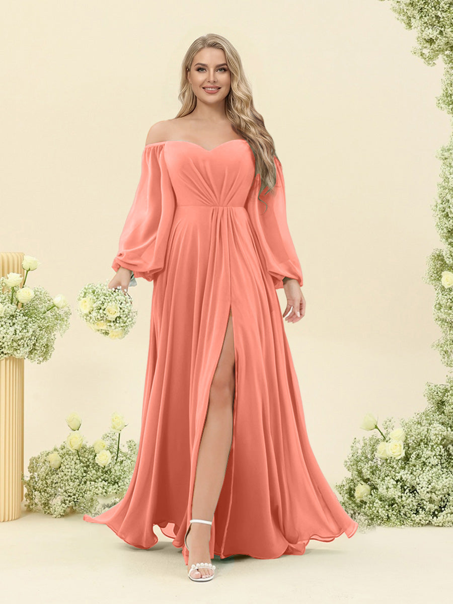 A-Line/Princess Sweetheart Floor-Length Long Plus Size Bridesmaid Dresses with Split Side & Ruffles