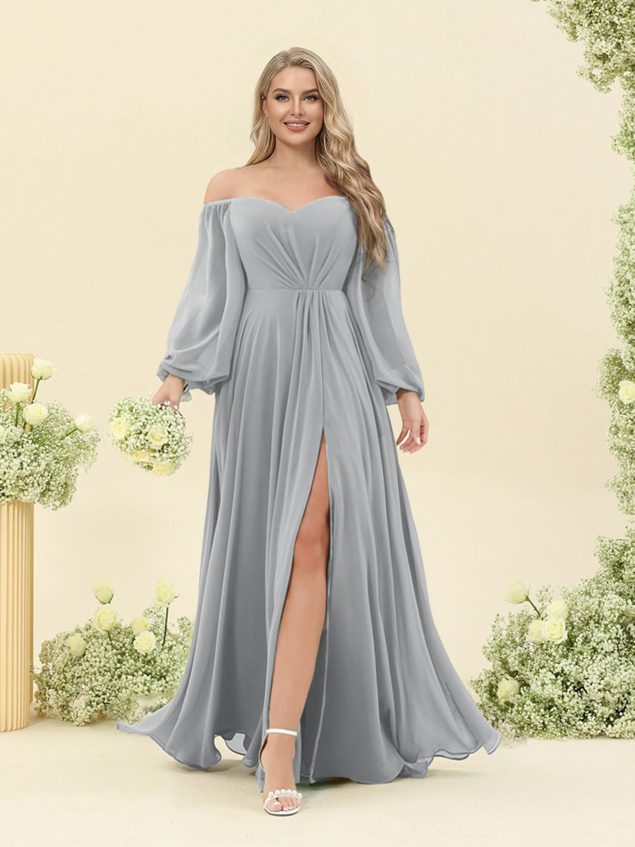 A-Line/Princess Sweetheart Floor-Length Long Plus Size Bridesmaid Dresses with Split Side & Ruffles