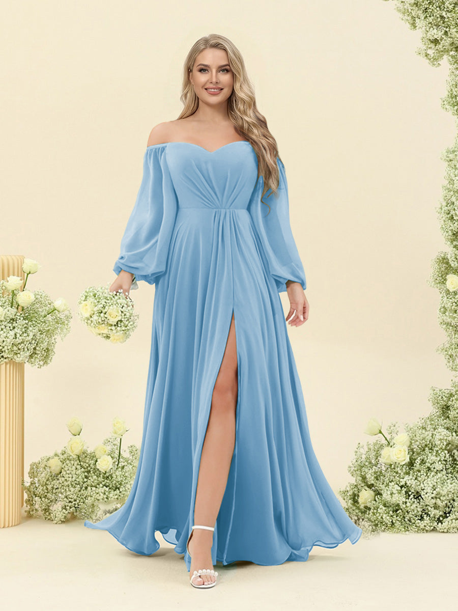 A-Line/Princess Sweetheart Floor-Length Long Plus Size Bridesmaid Dresses with Split Side & Ruffles