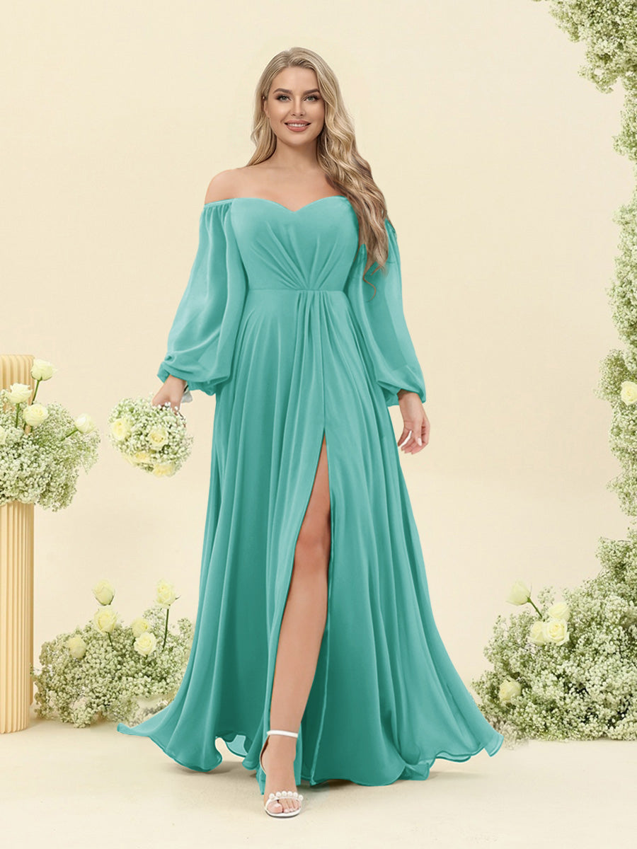 A-Line/Princess Sweetheart Floor-Length Long Plus Size Bridesmaid Dresses with Split Side & Ruffles