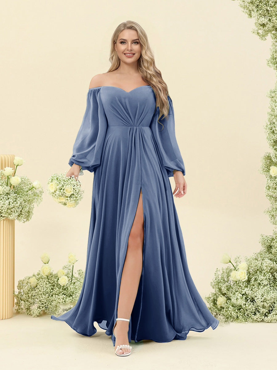 A-Line/Princess Sweetheart Floor-Length Long Plus Size Bridesmaid Dresses with Split Side & Ruffles