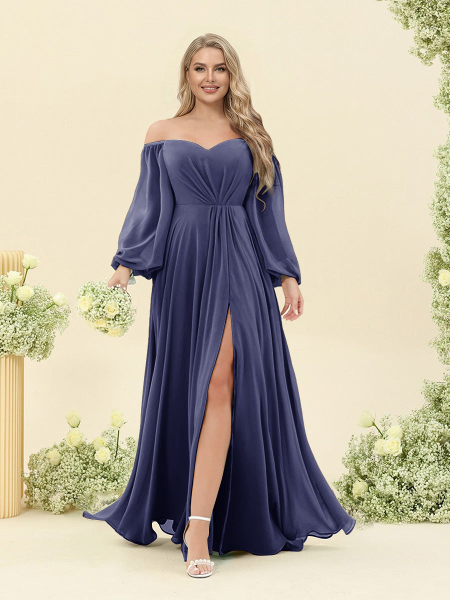A-Line/Princess Sweetheart Floor-Length Long Plus Size Bridesmaid Dresses with Split Side & Ruffles