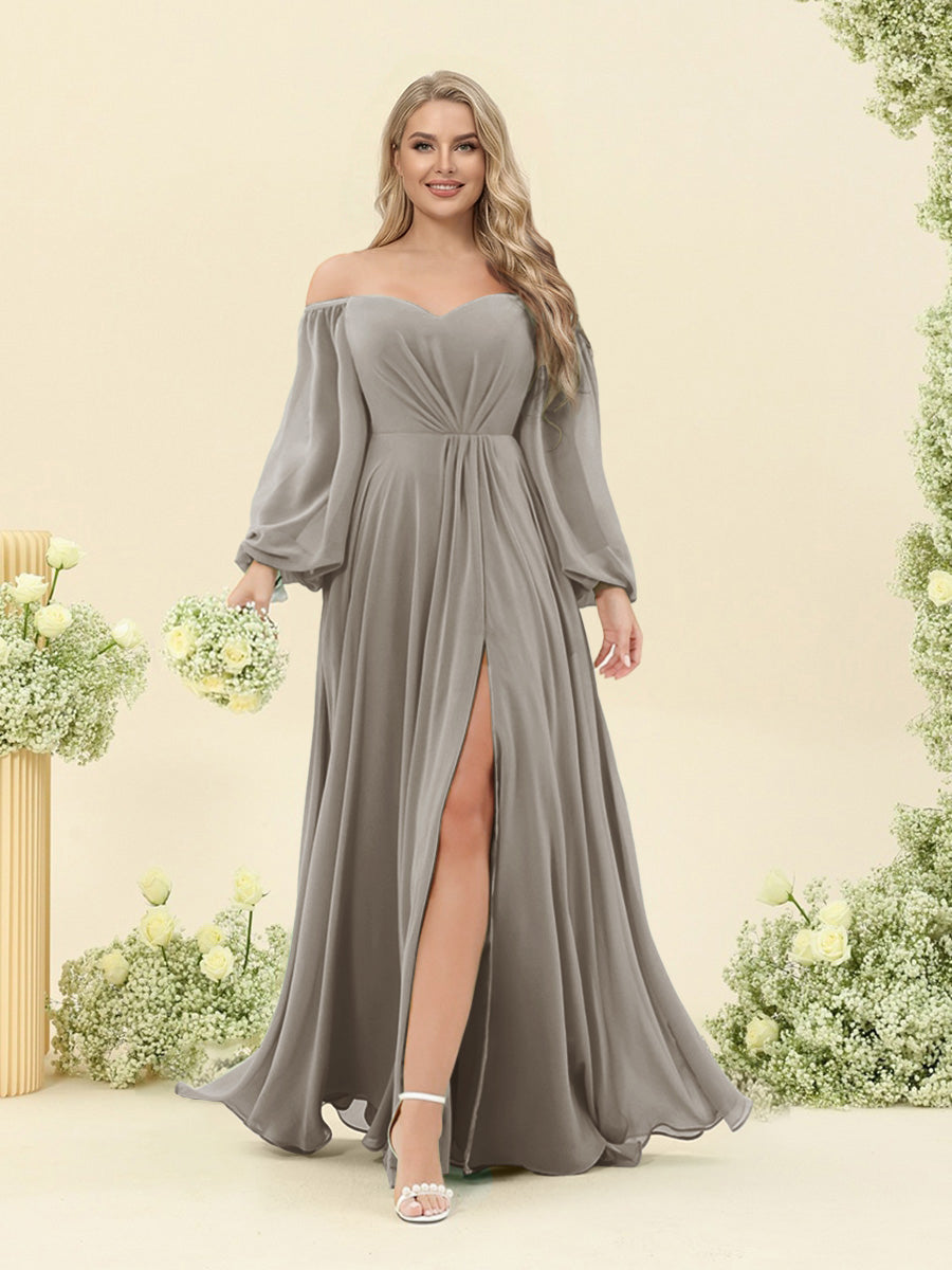 A-Line/Princess Sweetheart Floor-Length Long Plus Size Bridesmaid Dresses with Split Side & Ruffles