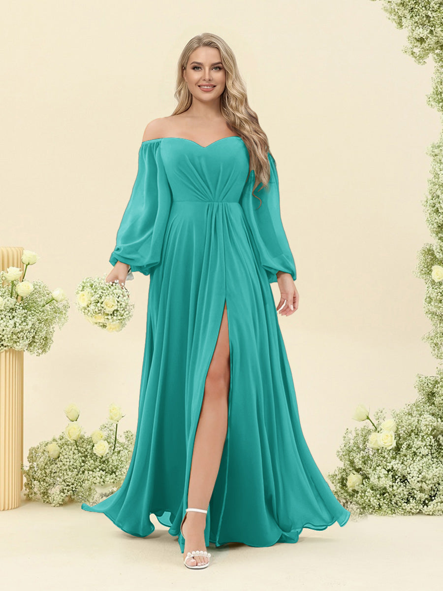 A-Line/Princess Sweetheart Floor-Length Long Plus Size Bridesmaid Dresses with Split Side & Ruffles