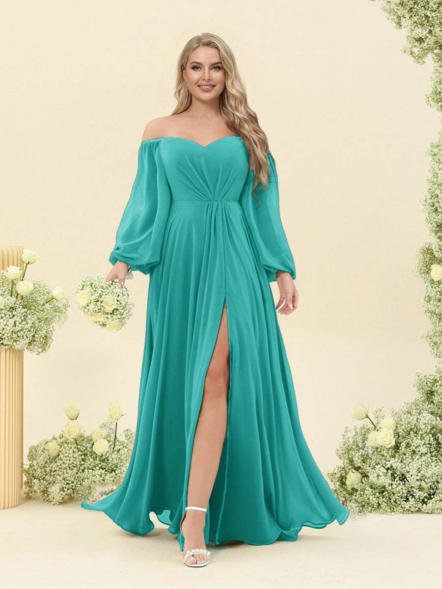 A-Line/Princess Sweetheart Floor-Length Long Plus Size Bridesmaid Dresses with Split Side & Ruffles