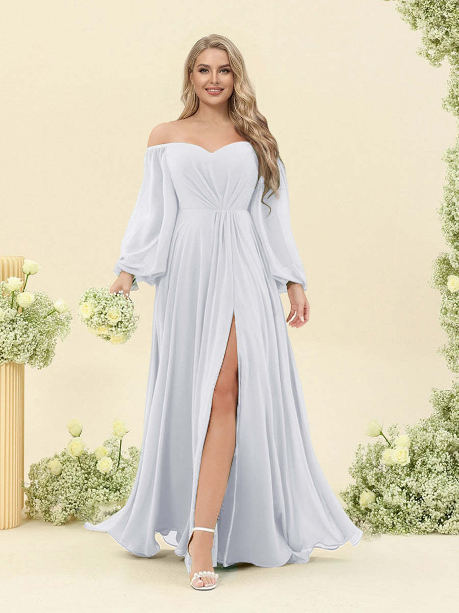A-Line/Princess Sweetheart Floor-Length Long Plus Size Bridesmaid Dresses with Split Side & Ruffles