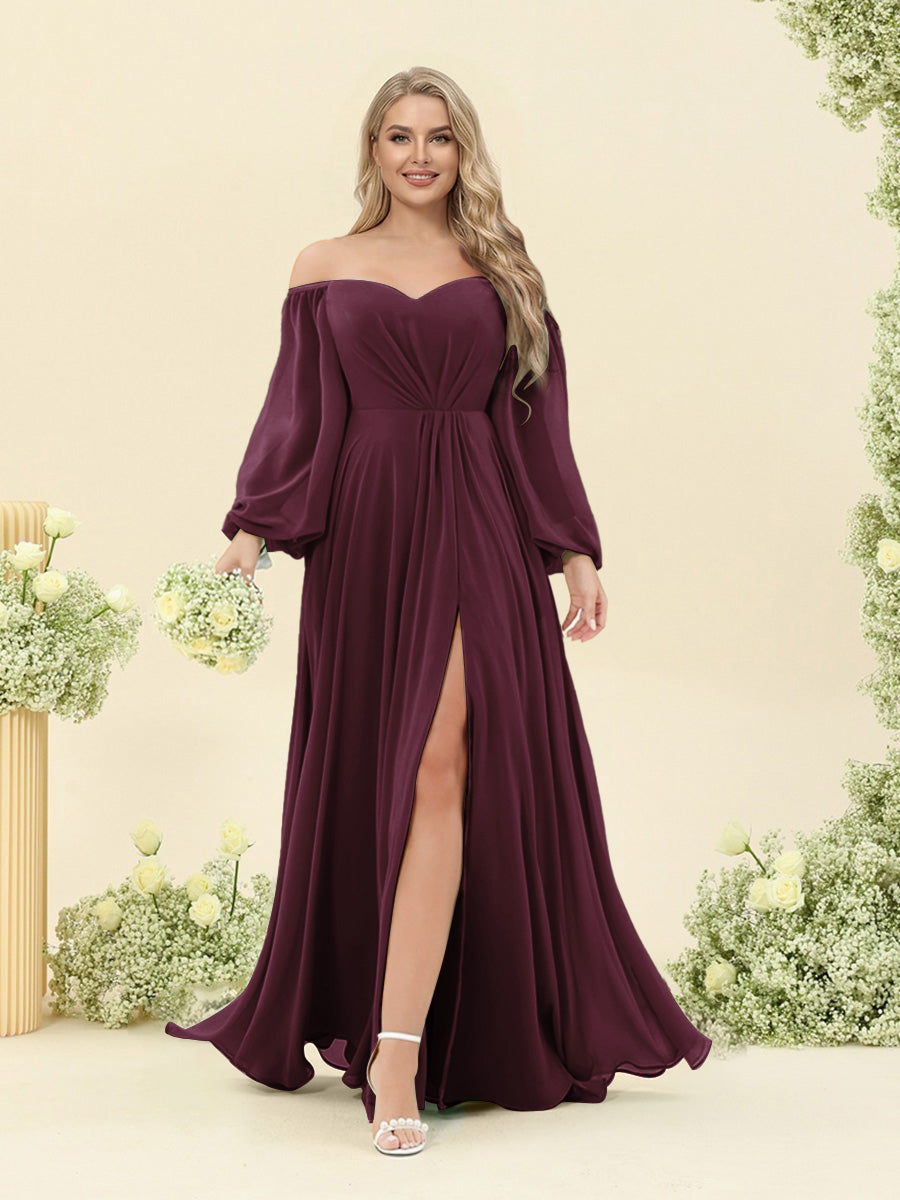 A-Line/Princess Sweetheart Floor-Length Long Plus Size Bridesmaid Dresses with Split Side & Ruffles