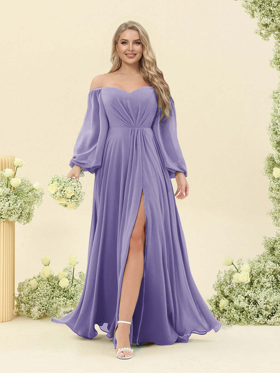 A-Line/Princess Sweetheart Floor-Length Long Plus Size Bridesmaid Dresses with Split Side & Ruffles