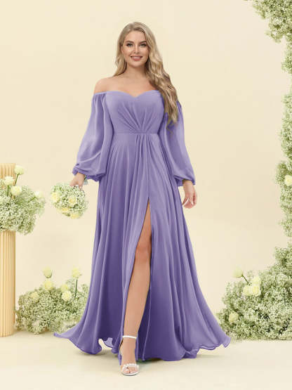 A-Line/Princess Sweetheart Floor-Length Long Plus Size Bridesmaid Dresses with Split Side & Ruffles