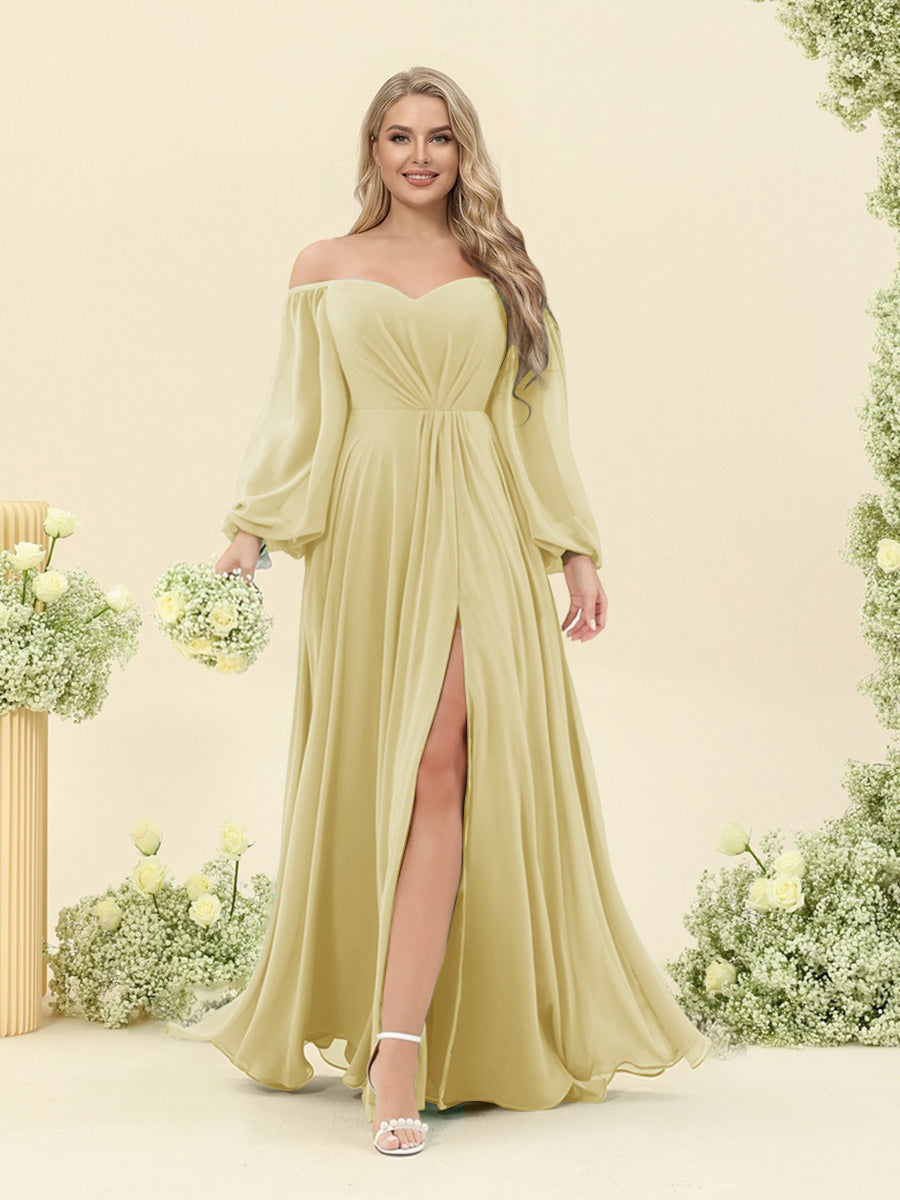 A-Line/Princess Sweetheart Floor-Length Long Plus Size Bridesmaid Dresses with Split Side & Ruffles