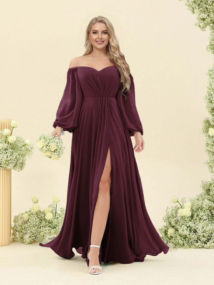 A-Line/Princess Sweetheart Floor-Length Long Plus Size Bridesmaid Dresses with Split Side & Ruffles