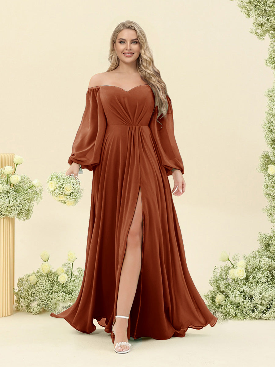 A-Line/Princess Sweetheart Floor-Length Long Plus Size Bridesmaid Dresses with Split Side & Ruffles