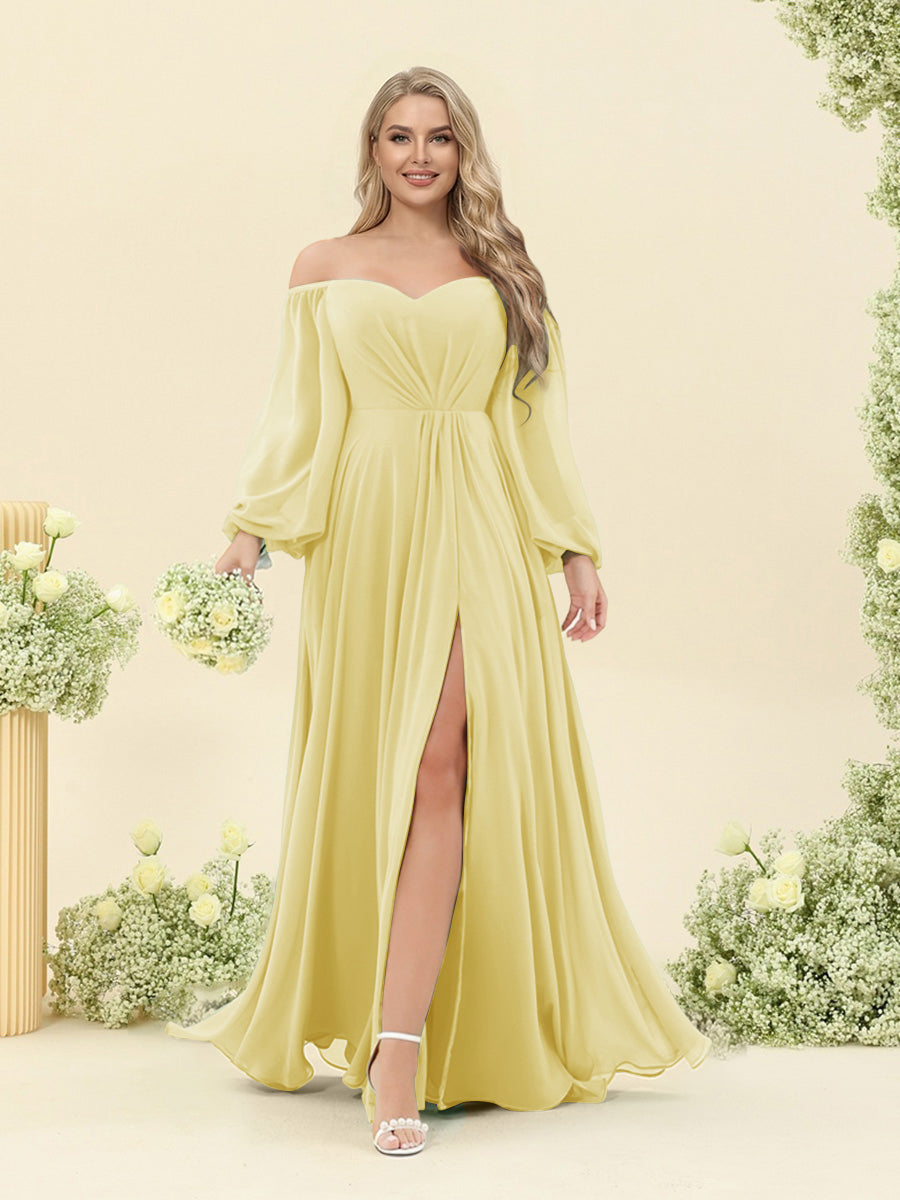 A-Line/Princess Sweetheart Floor-Length Long Plus Size Bridesmaid Dresses with Split Side & Ruffles