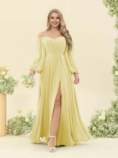 A-Line/Princess Sweetheart Floor-Length Long Plus Size Bridesmaid Dresses with Split Side & Ruffles