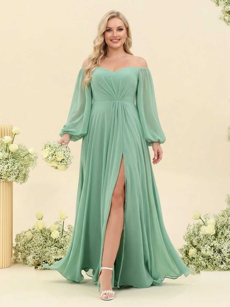 A-Line/Princess Sweetheart Floor-Length Long Plus Size Bridesmaid Dresses with Split Side & Ruffles