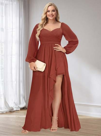 A-Line/Princess Sweetheart Long Sleeves Asymmetrical Ruched Plus Size Bridesmaid Dresses