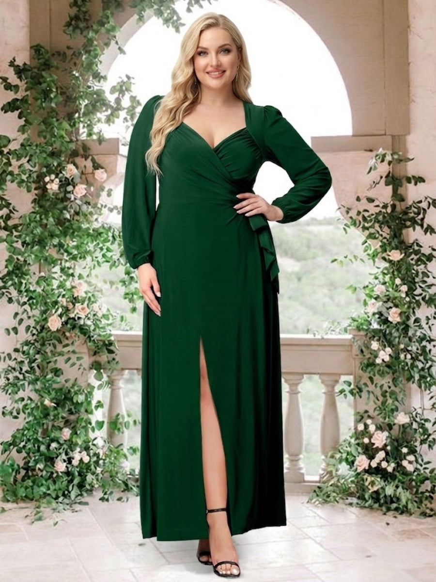 A-Line/Princess Sweetheart Long Sleeves Chiffon Plus Size Bridesmaid Dresses with Sash