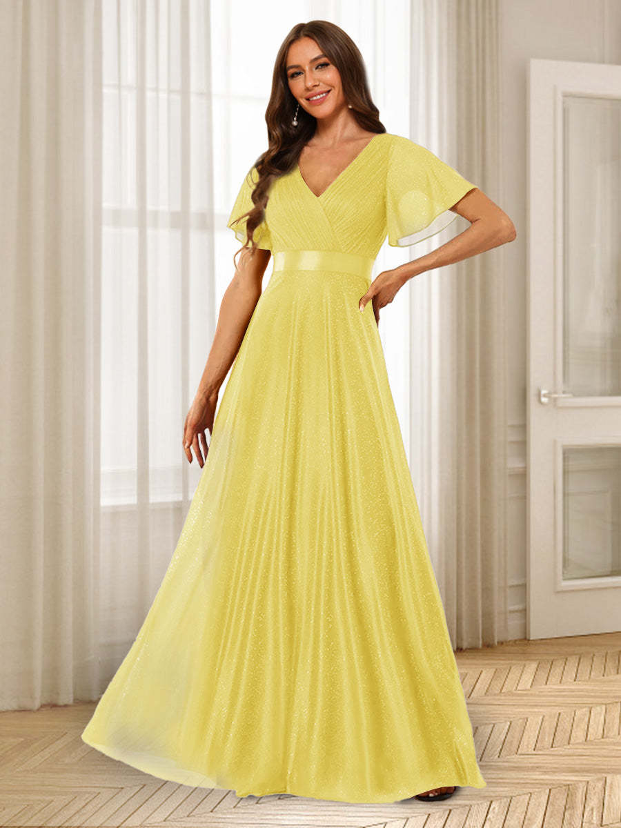 A-Line/Princess V-Neck Floor-Length Ruffles Bridesmaid Dresses