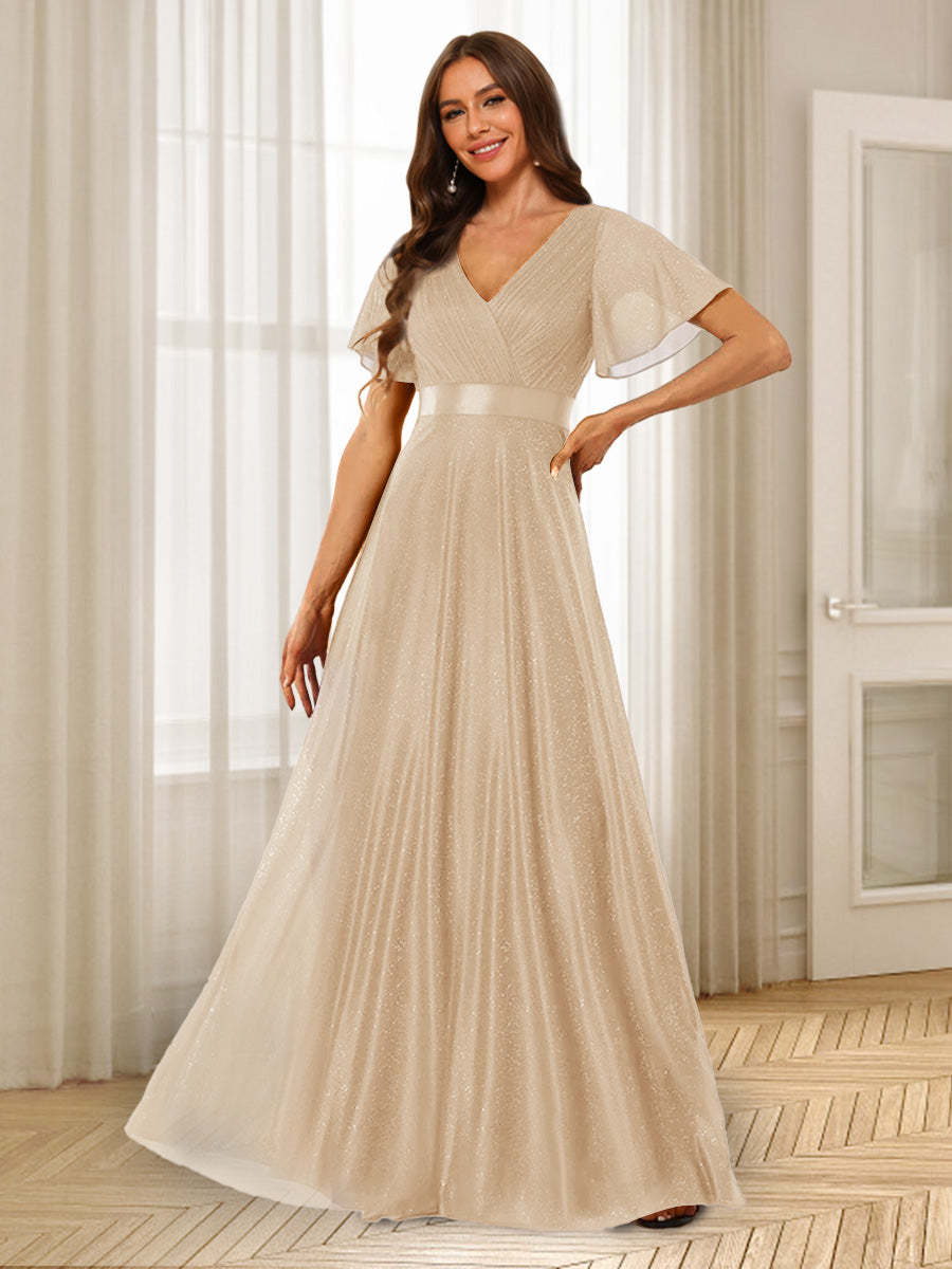 A-Line/Princess V-Neck Floor-Length Ruffles Bridesmaid Dresses