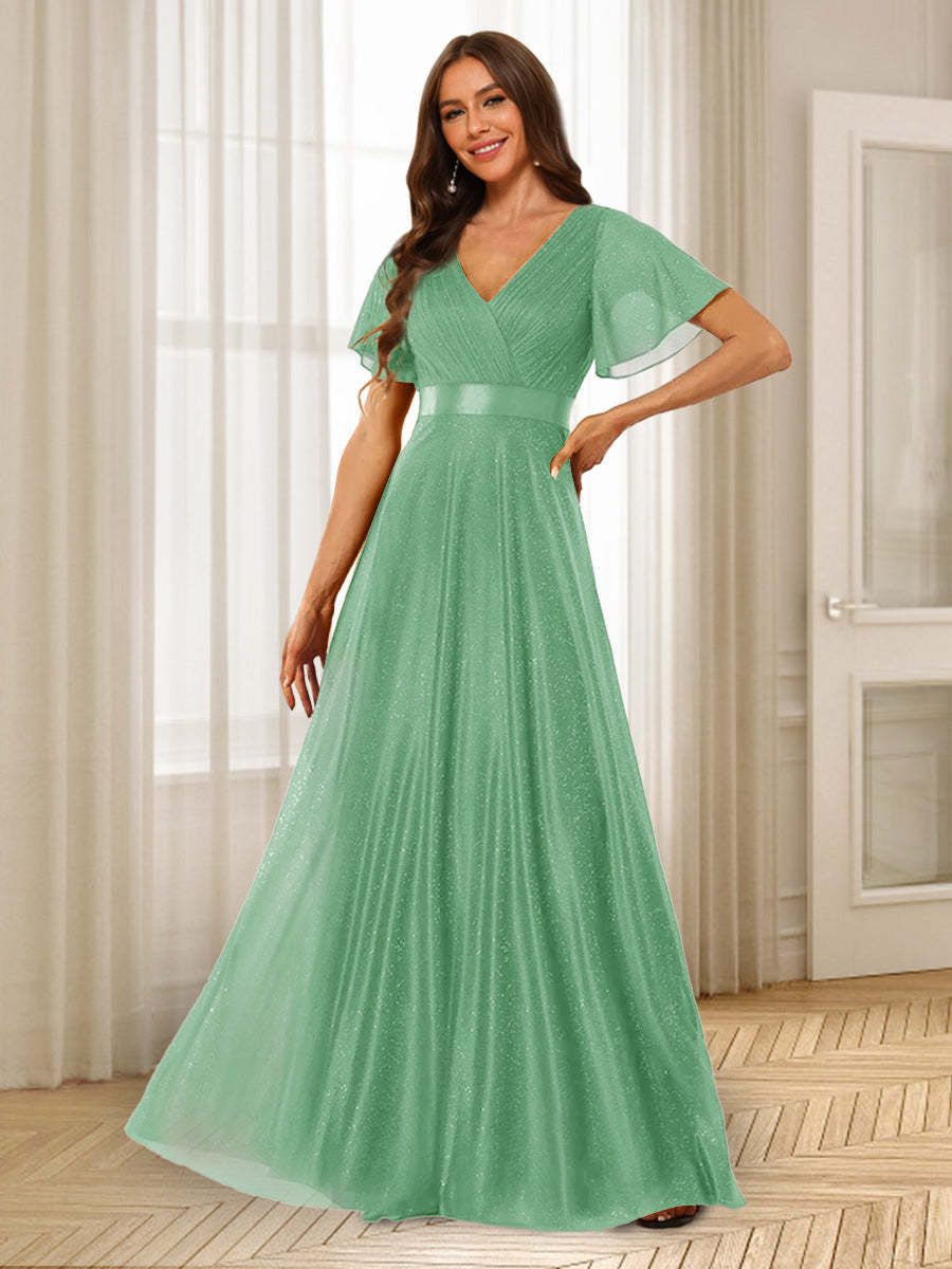 A-Line/Princess V-Neck Floor-Length Ruffles Bridesmaid Dresses