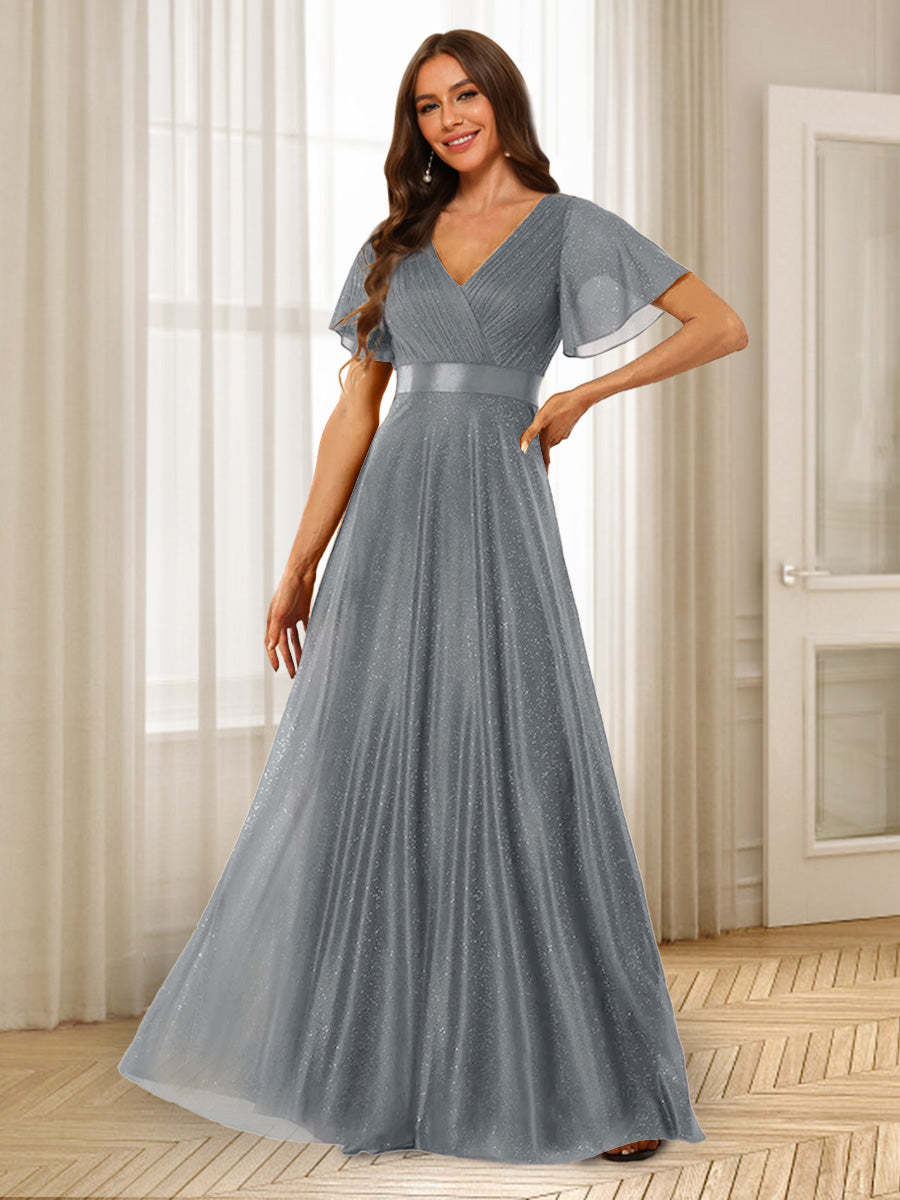 A-Line/Princess V-Neck Floor-Length Ruffles Bridesmaid Dresses
