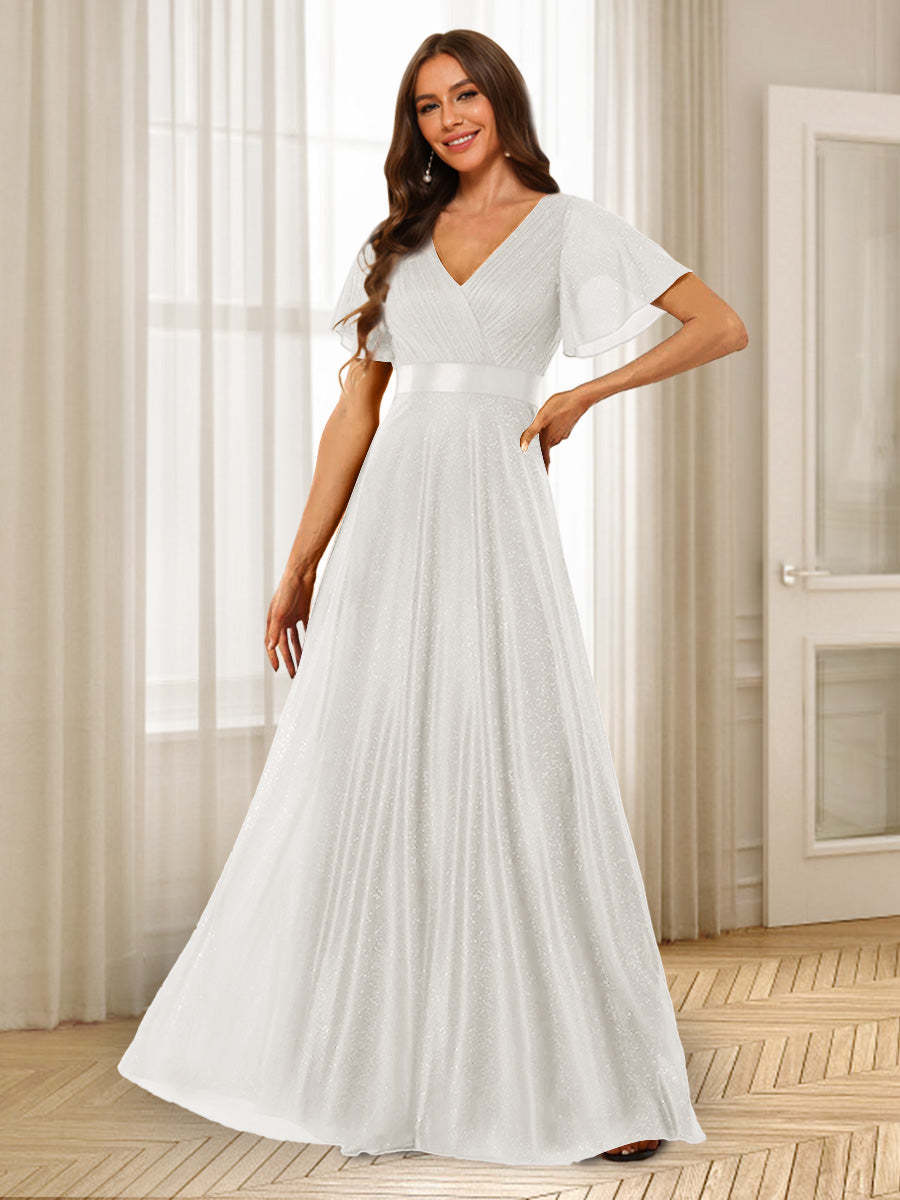A-Line/Princess V-Neck Floor-Length Ruffles Bridesmaid Dresses