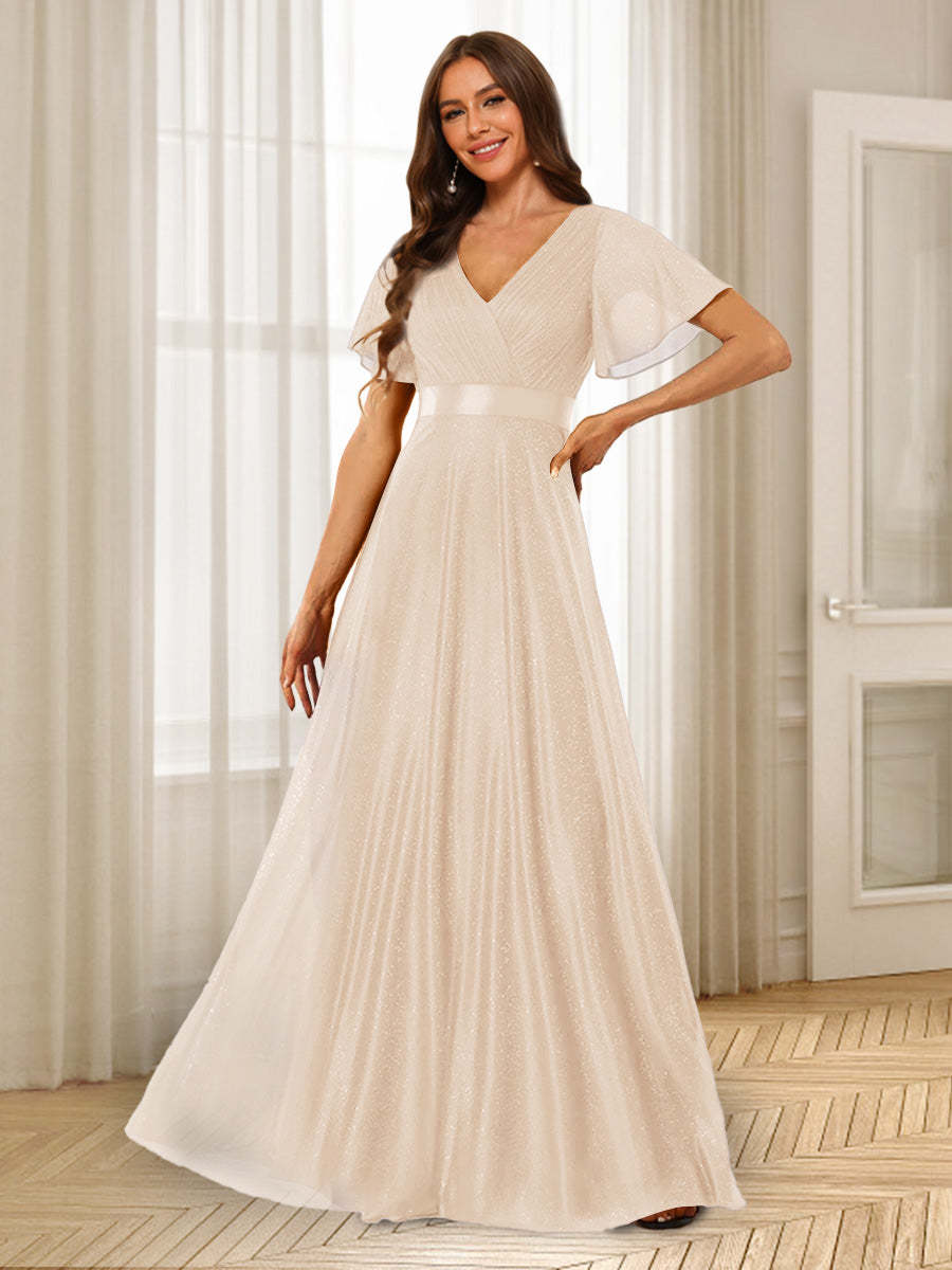 A-Line/Princess V-Neck Floor-Length Ruffles Bridesmaid Dresses