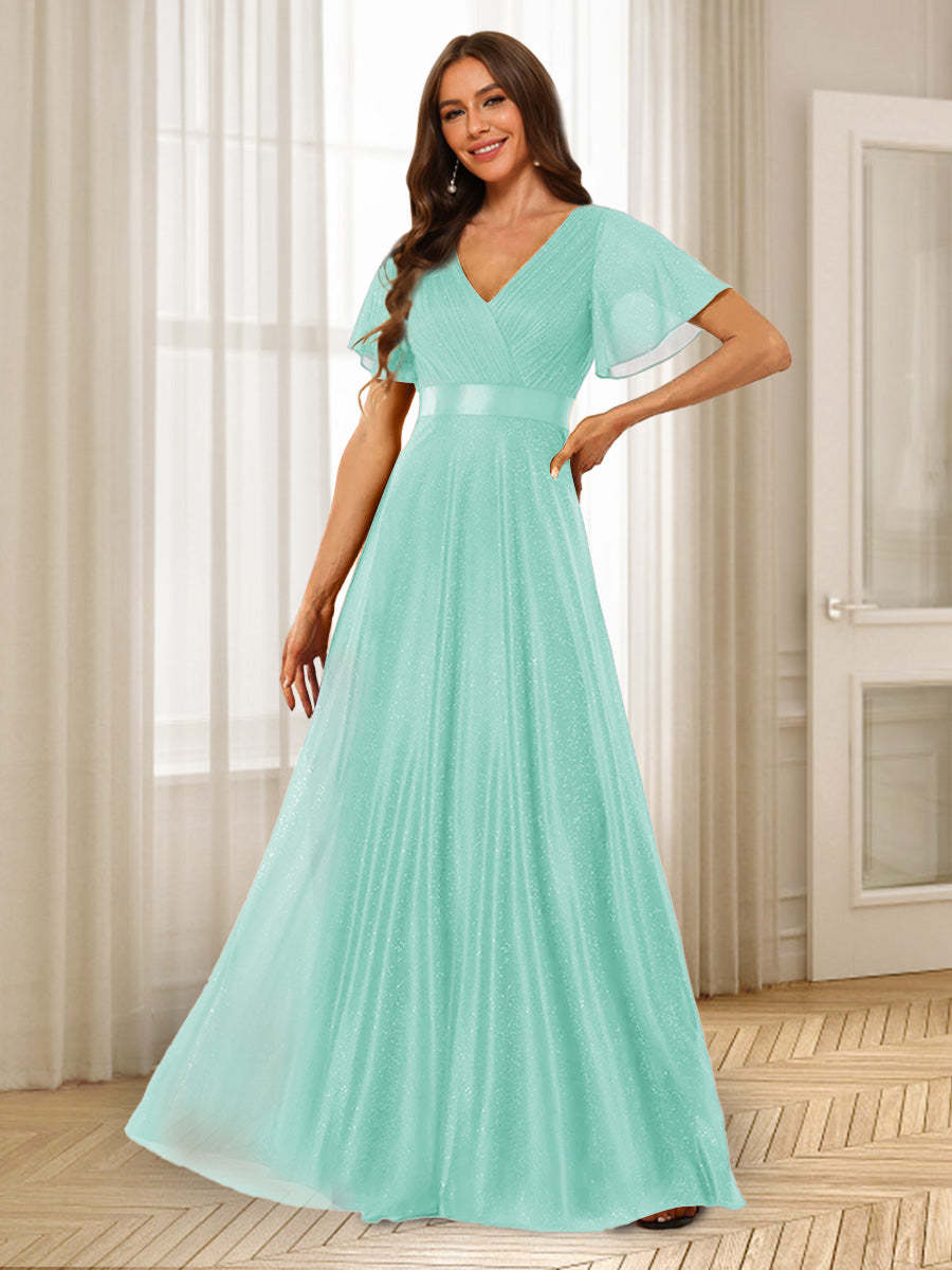 A-Line/Princess V-Neck Floor-Length Ruffles Bridesmaid Dresses