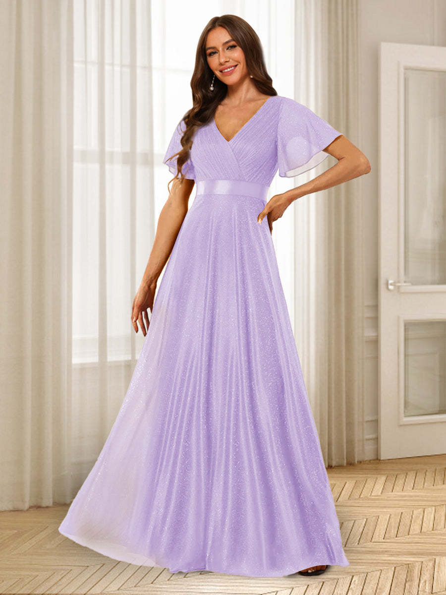 A-Line/Princess V-Neck Floor-Length Ruffles Bridesmaid Dresses