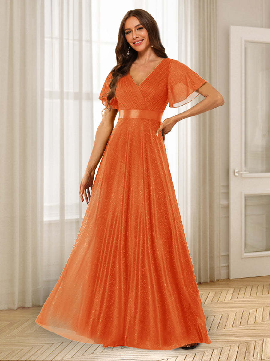 A-Line/Princess V-Neck Floor-Length Ruffles Bridesmaid Dresses