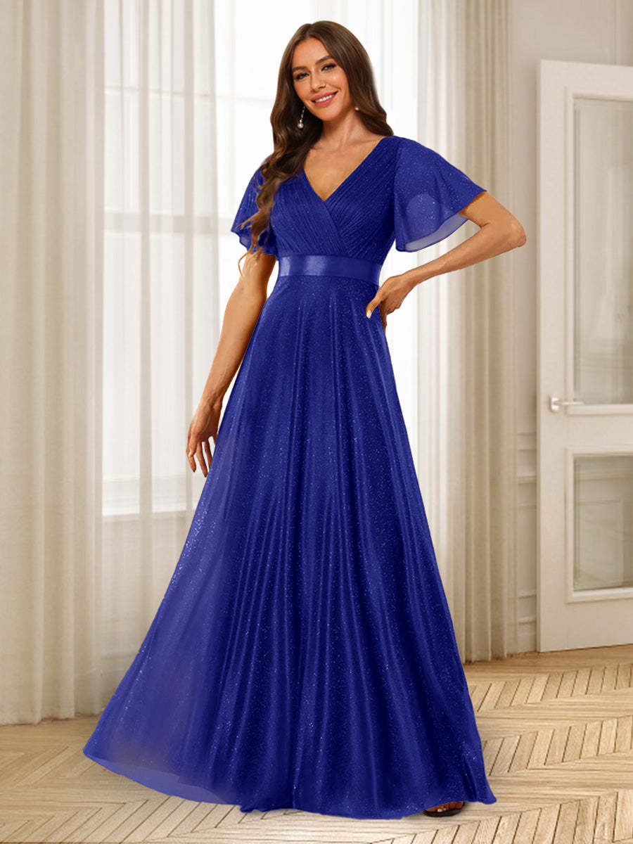 A-Line/Princess V-Neck Floor-Length Ruffles Bridesmaid Dresses