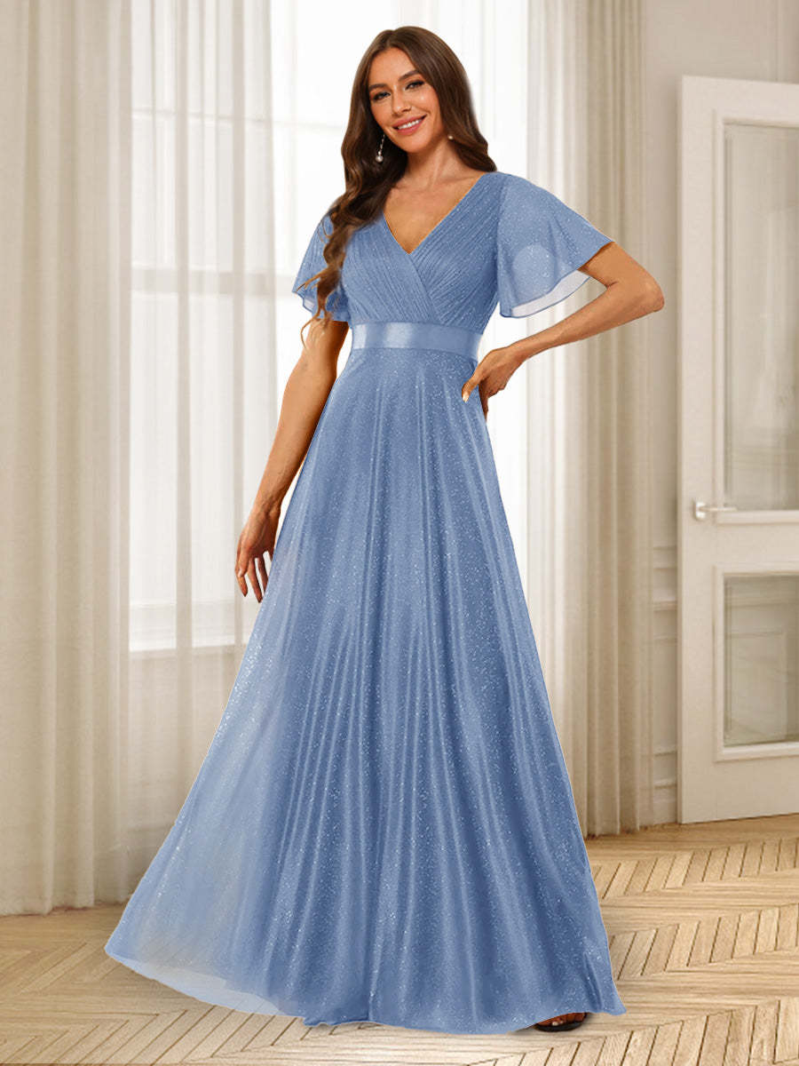 A-Line/Princess V-Neck Floor-Length Ruffles Bridesmaid Dresses