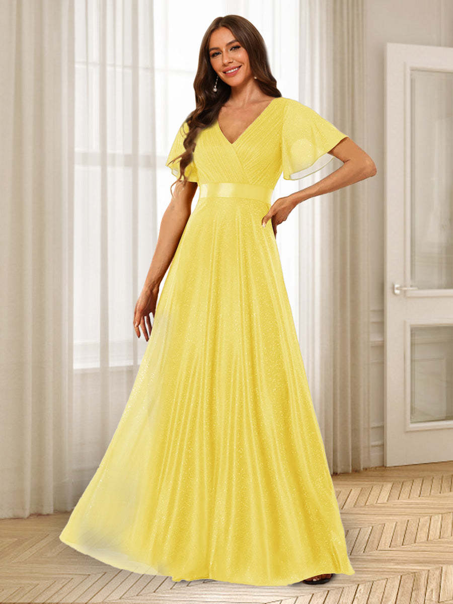 A-Line/Princess V-Neck Floor-Length Ruffles Bridesmaid Dresses